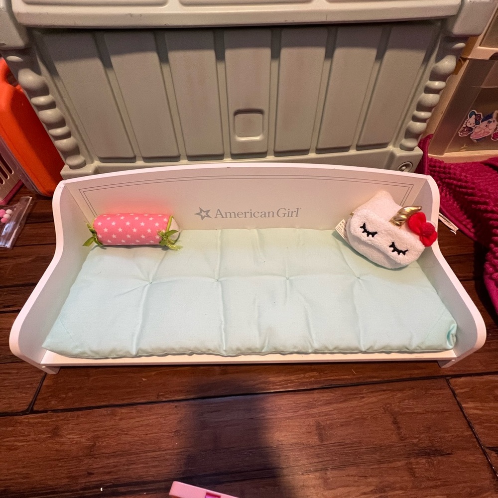 American Girl Daybed with Mint and Pink Accents